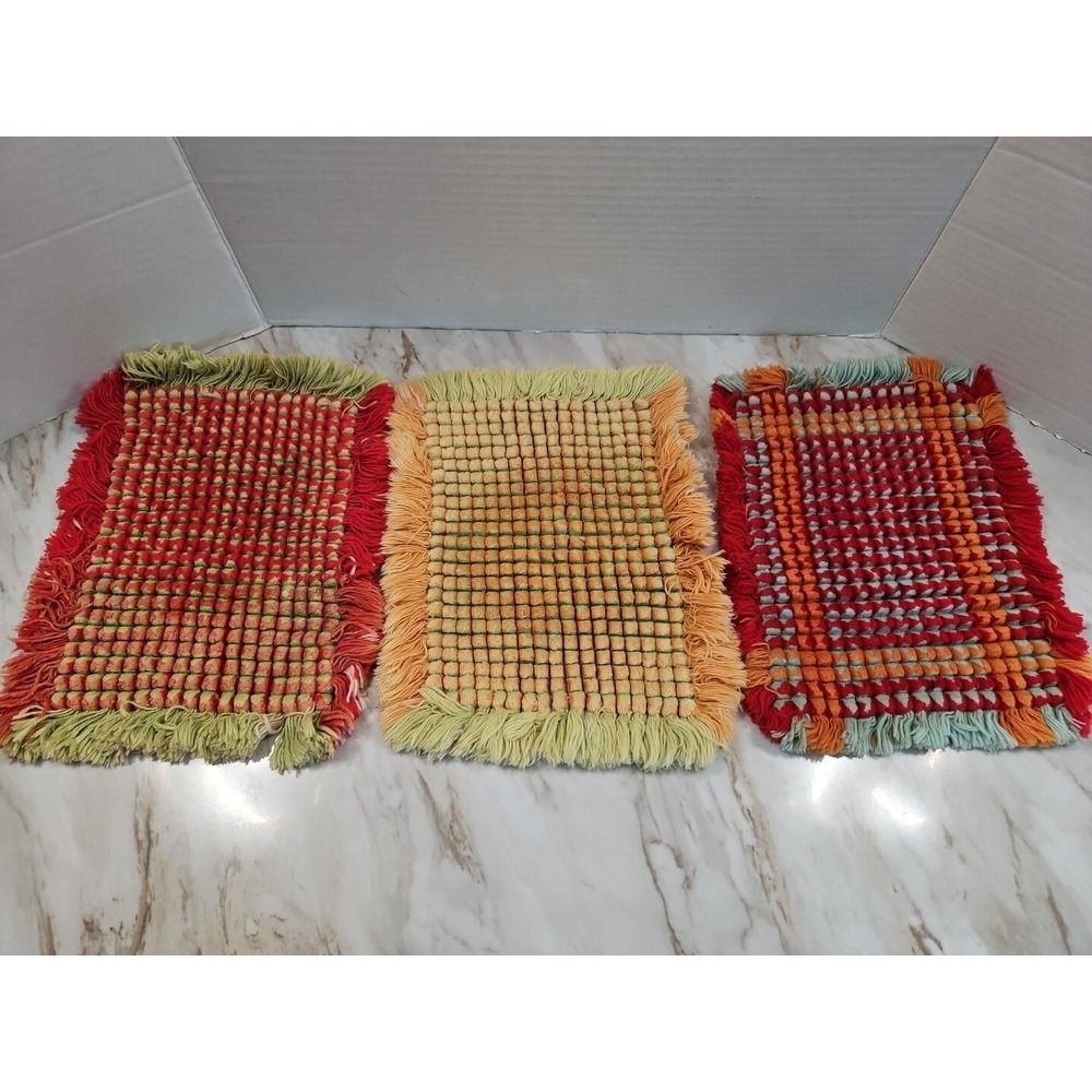 Vintage Doily Handmade Retro Hippie Pom Pom Fringe Hot Pad Lot Of 3